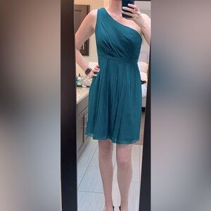 Emerald green one shoulder J Crew dress